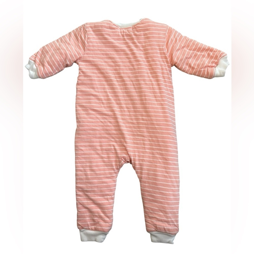 Little Green & Co Coral White Stripe Sleep Suit 2.0 Tog Quilted 2-way Zip 6-12 - Picture 3 of 6